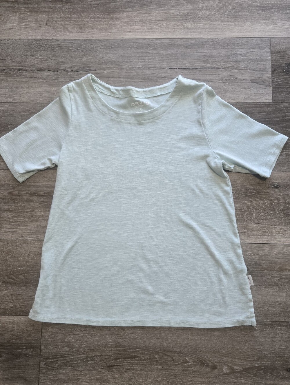Orvis 100% Pima Cotton Sky Blue Short Sleeve Split Hem Tee Shirt Medium